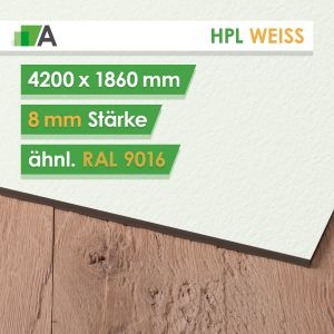 HPL Weiss - ähnl. RAL 9016 - Stärke 8mm - 4200 x 1860